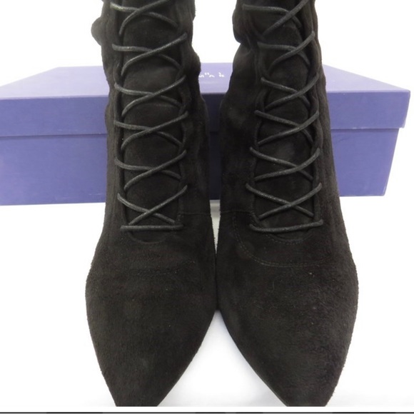 Stuart Weitzman Highstrung Suede Black Boots Stretch Knee Thigh Hi Lace Up Sz 10 - Picture 5 of 11